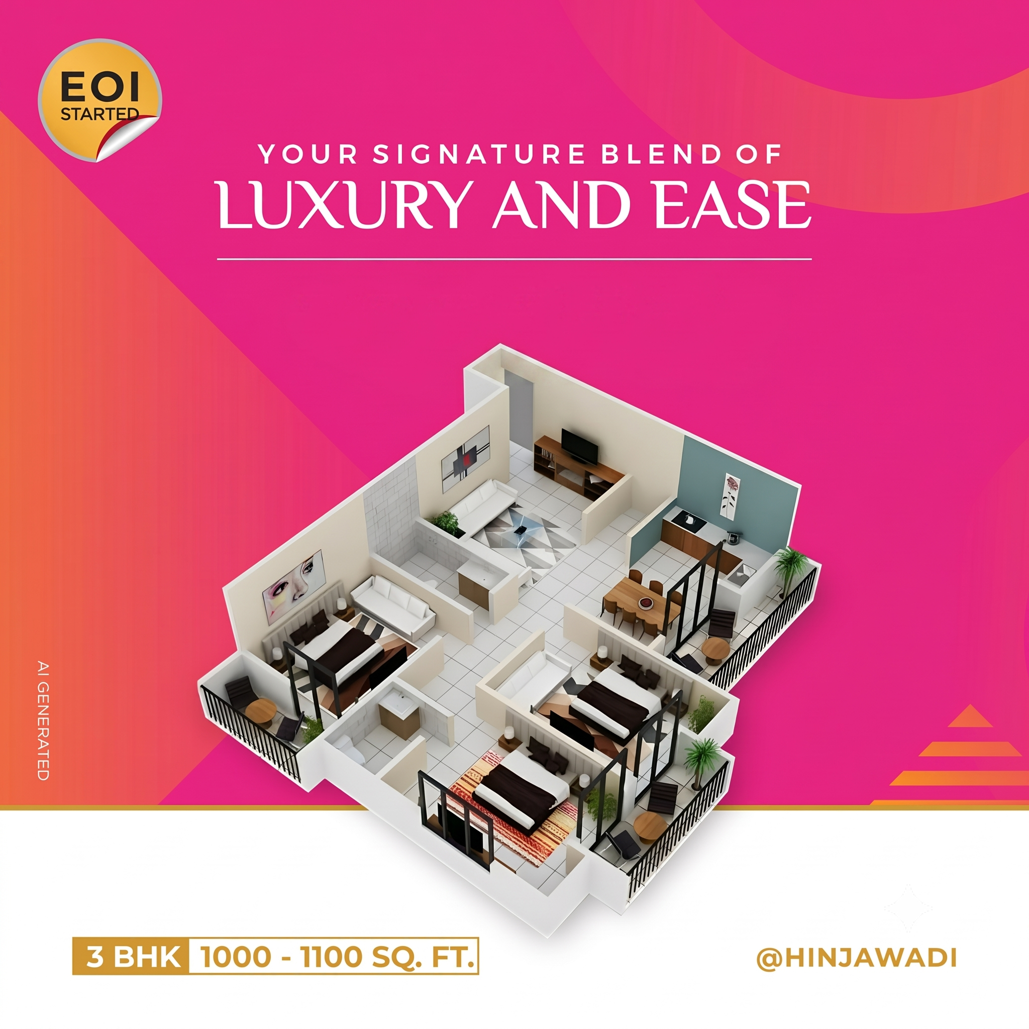 3 BHK Signature Residence layout render 2